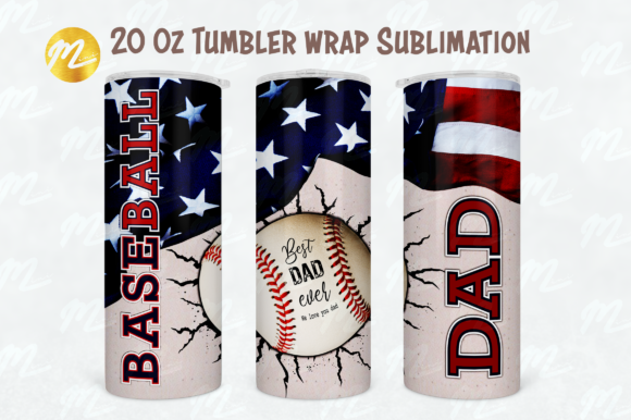 American Baseball Dad Tumbler 20 Oz Wrap Graphic Print Templates By V Design