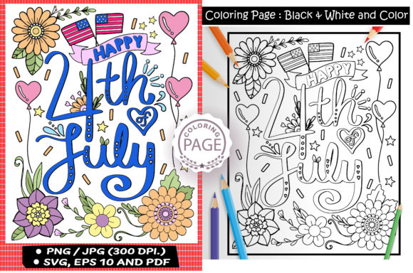 Happy 4th of July. Coloring Page. Graphic Coloring Pages & Books By VividDoodle
