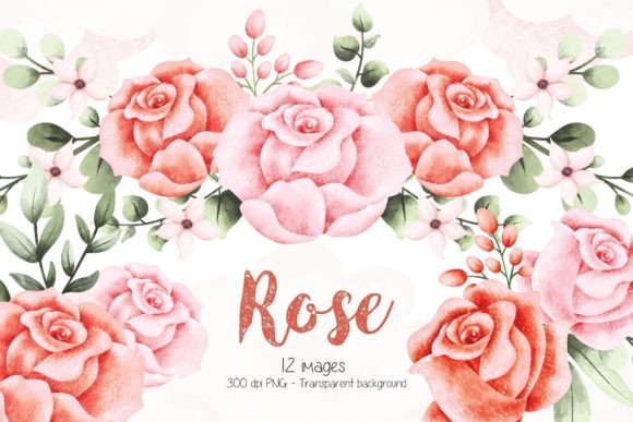 Pink and Red Rose Wreath Graphic Illustrations By Stellaart