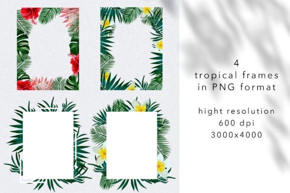 Tropical Flowers and Palm Leaves Frames Graphic Objects By Vera Vero