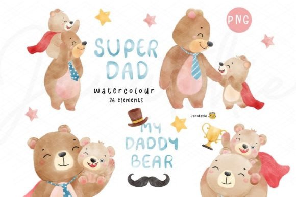 Dad Watercolor Clipart, Father's Day PNG Graphic Illustrations By Janatshie