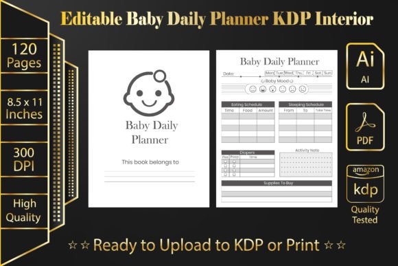 Editable Baby Daily Planner KDP Interior Graphic KDP Interiors By Rextore