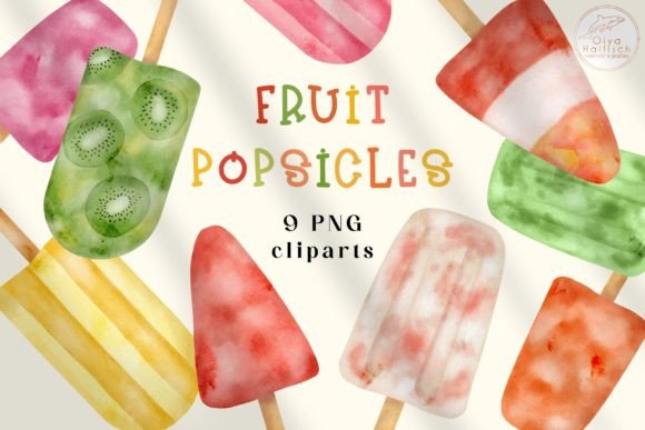 Watercolor Fruit Popsicle Clipart PNG Illustration Illustrations Imprimables Par Olya Haifisch