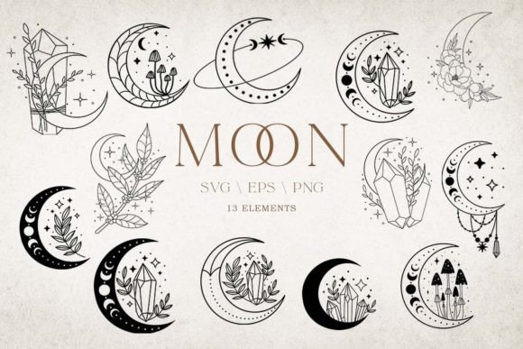 Moon, Moon Phases, Celestial Svg, Tattoo Afbeelding Crafts Door DigitalART by Prozo