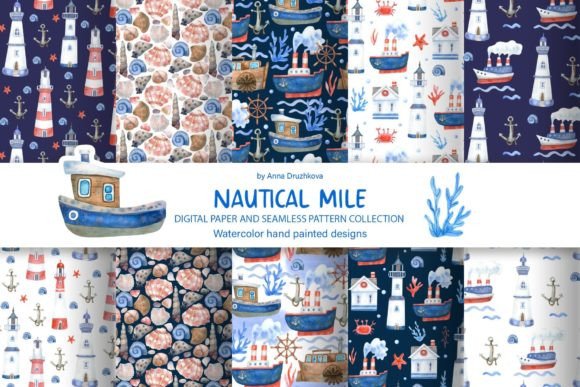 Nautical Mile Digital Paper and Patterns Afbeelding Papieren Patronen Door ann-watercolor