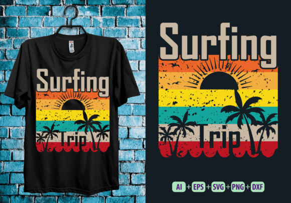Surfing Trip Summer TShirt Design Illustration Modèles d'Impression Par tshirtonly