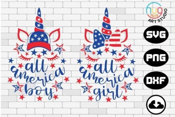 All America Boy,girl,Unicorn,4th of July Graphic Crafts By HugHang Art Studio