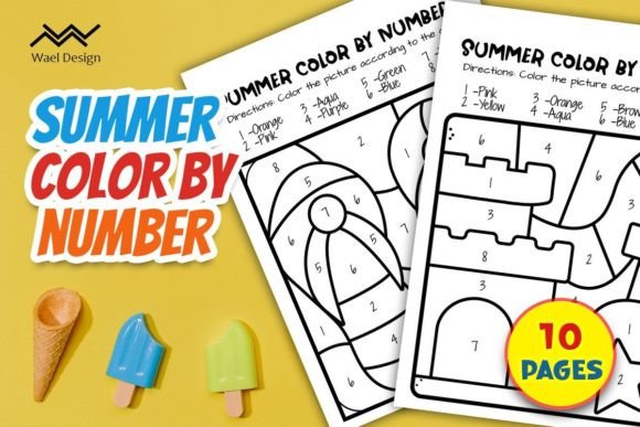 Summer Coloring by Number Sheets Gráfico Infantil Por Waeldesign