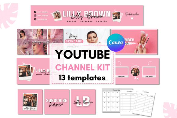 Glam Pink YouTube Channel Brand Kit Graphic Print Templates By designogenie