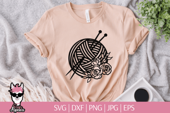 Knitting SVG, Floral Yarn Illustration Gráfico Modelos de Impressão Por PoshAlpaca