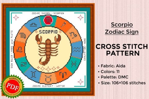 Scorpio Cross Stitch Pattern Gráfico Patrones de Punto de Cruz Por LarisaStitch