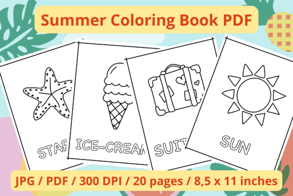 Summer Coloring Pages for Toddlers KDP Illustration Pages et livres de coloriage pour enfants Par Golden Moon Design