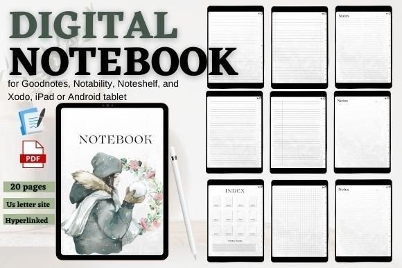 Digital Notebook Snow with Hyperlinked Graphic Graphic Templates By mixxdigitaldesign