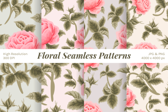Vintage Pink Rose Seamless Pattern Set Illustration Modèles de Papier Par artflorara