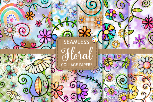 Seamless Watercolor Floral Collage Paper Gráfico Padrões de Papel Por Prawny