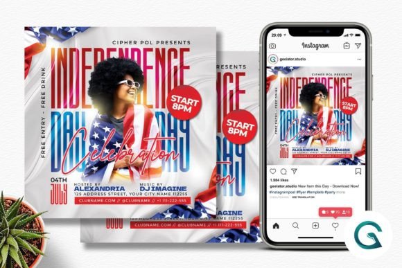 Independence Day Flyer Template Graphic Print Templates By geelator