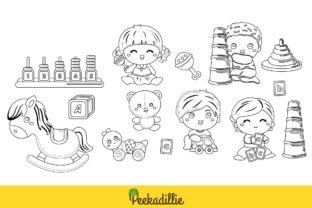 Baby and Toys Digital Stamp Pattern Graphic Illustrations By Peekadillie 2