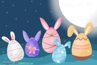 Easter Eggs Rabbit Moon Graphic Illustrations By Candygirl Art 1