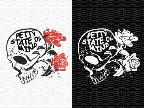 Petty State of Mind Svg,skull & Roses Illustration Modèles d'Impression Par PKL09ART