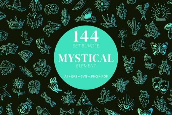 144 Set Bundle Mystical Magic Celestial Grafik Druckbare Illustrationen Von morspective
