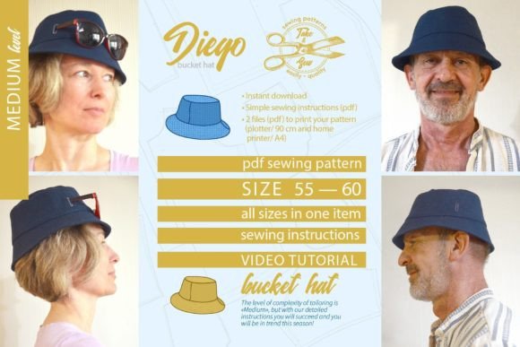 Casual Sun Bucket Hat Diego Graphic Sewing Patterns By TakeAndSew