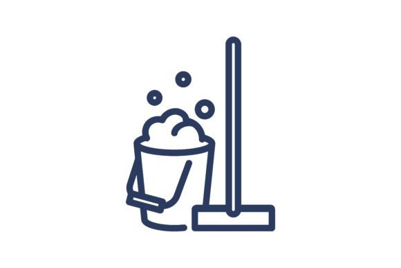 Mop and Bucket with Foam Thin Line Icon. Graphic Icons By pch.vector