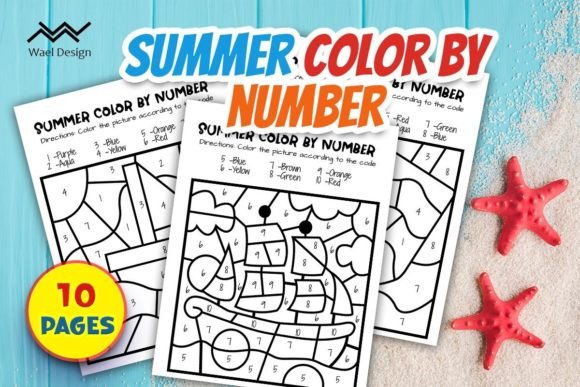 Summer Coloring by Number Sheets Gráfico Infantil Por Waeldesign