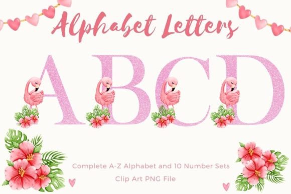 Flamingo Alphabet Hibiscus Sublimation Grafik Druckbare Illustrationen Von paepaeshop168