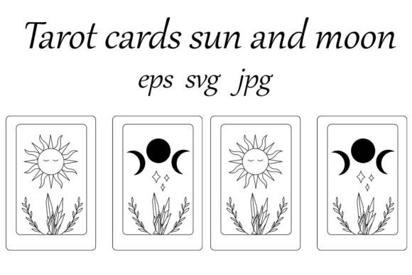 Tarot Cards Sun and Moon Line Art Gráfico Objetos Gráficos de Alta Calidad Por Novaart