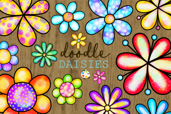Doodle Daisy Flower Watercolor Clipart Graphic Objects By Prawny