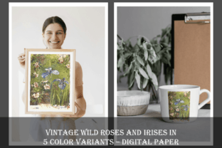Wild Roses and Irises Vintage Painting Grafica Illustrazioni Stampabili Di Artistology 1