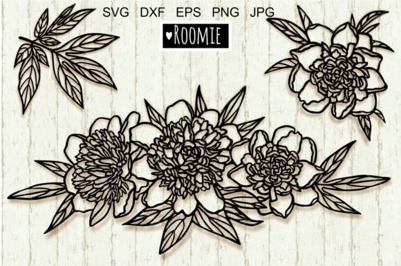 Peony Svg, Line Art Flower Border Graphic Crafts By roomie