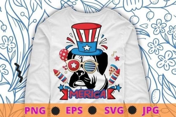 Boxer Dog Merica 4th of July American Gráfico Diseños de Camisetas Por mizanrahmanmiraz