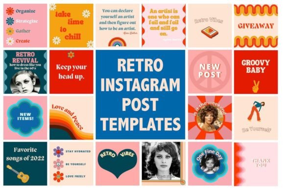 Retro Vibes Instagram Post Templates Graphic UX and UI Kits By Mine Eyes Design