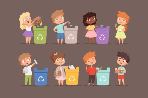 Garbage Recycling. Kids Protect Environm Graphic Illustrations By onyxprj_art