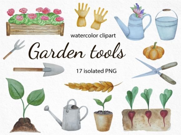Garden Tools Watercolor Clipart Set Graphic Illustrations By Fedulova_art