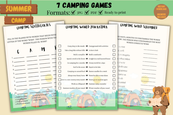 Printable Camping Games Graphic Print Templates By kkdigitalprints
