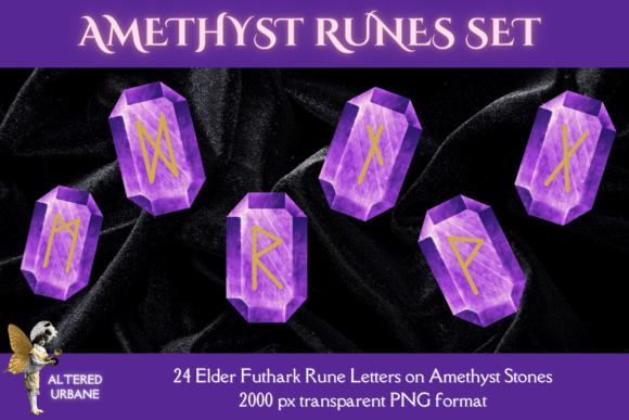 Mystical Amethyst Runes Clip Art Gráfico Ilustrações para Impressão Por alteredurbane
