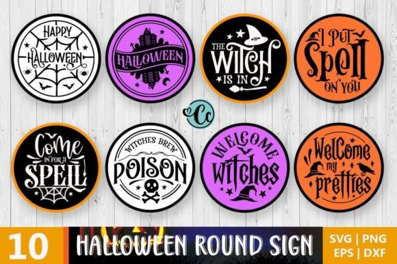 Halloween Door Signs SVG Bundle. Round Graphic Crafts By Crazy Craft