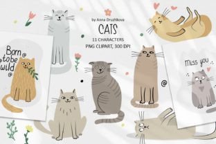 Cats Clipart PNG Afbeelding Afdrukbare Illustraties Door ann-watercolor 1
