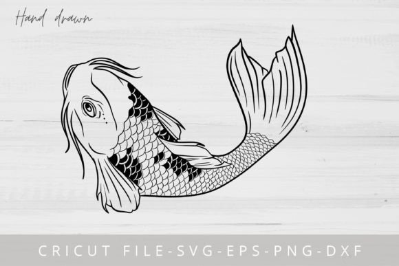 Koi Fish Line Art SVG, Japanese Koi Fish Graphic Crafts By Cnxsvg