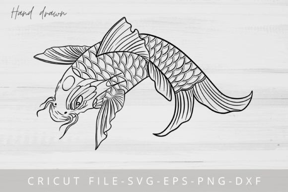 Koi Fish Line Art SVG, Japanese Koi Fish Graphic Crafts By Cnxsvg