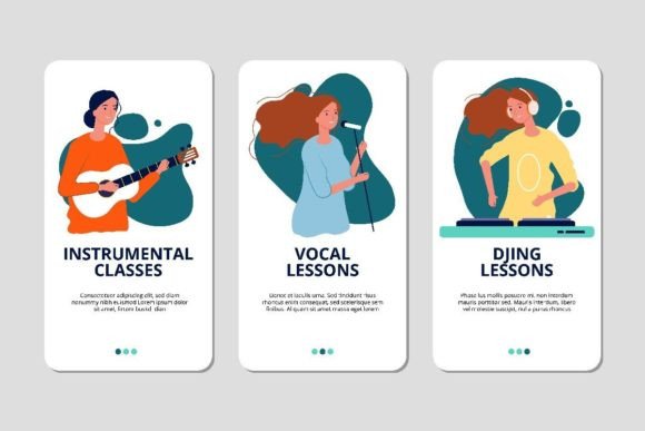 Music School Web Banners. Vocal Graphic Illustrations By onyxprj_art