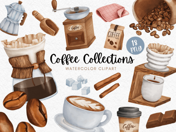 Coffee Collection Watercolor Clipart Illustration Illustrations Imprimables Par Akiravilla