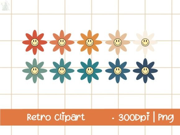 Retro Daisy Smiley V.1 Clipart Graphic Crafts By PawsitivelyAesthetic