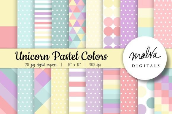 Soft Pastel Unicorn Colors Digital Paper Graphic Patterns By MalvaDigitals