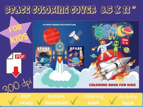 Space Coloring KDP Book Cover for Kids Afbeelding Kleurplaten & Kleurboeken voor Kinderen Door SelmaKDPcovers