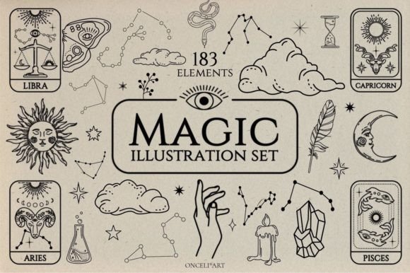Magic Illustration Set Graphic Print Templates By Onceli*art