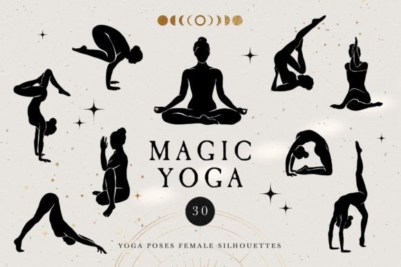 Yoga Poses Woman Cliparts Gráfico Ilustraciones Imprimibles Por NassyArt