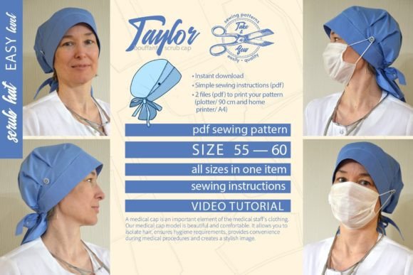 Bouffant Scrub Pattern Nurse Hat Taylor Graphic Sewing Patterns By TakeAndSew